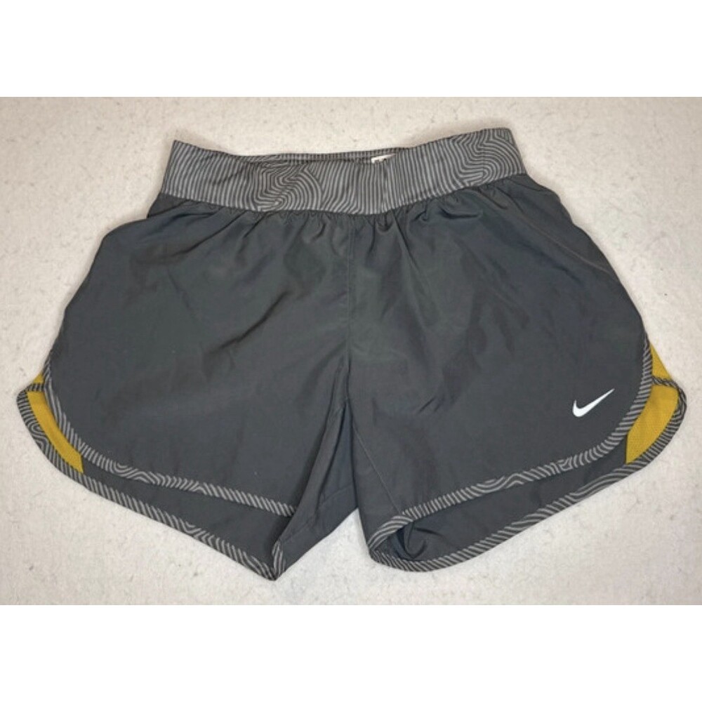 Nike DRI-FIT Girl’s Tempo Running Shorts Fully Lined Grey Yellow Mesh Size XL